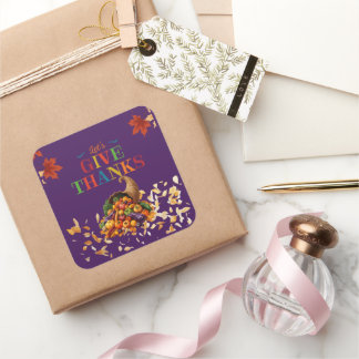 Let’s Give Thanks Cornucopia Thanksgiving Fyrkantigt Klistermärke