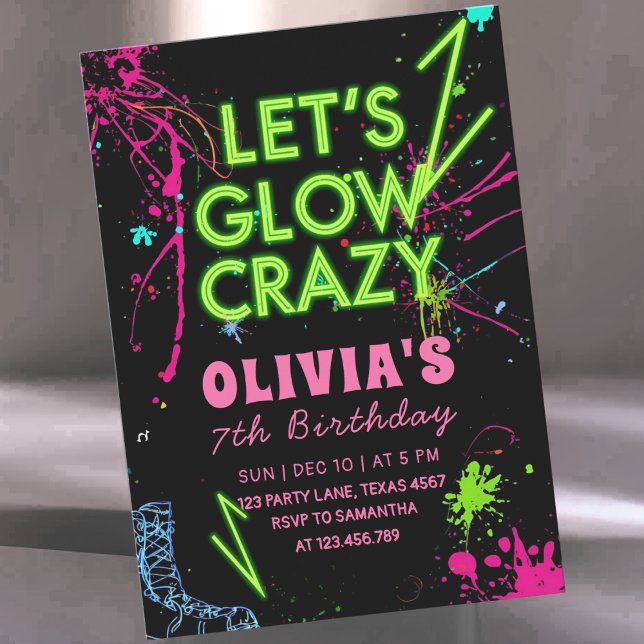 Let’s Glow Crazy Roller Skating Birthday Inbjudningar (Skapare uppladdad)