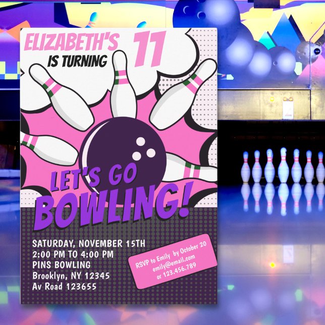 Let’s Go Bowling!  Fun Bowling-Style Birthday Girl Inbjudningar (Skapare uppladdad)