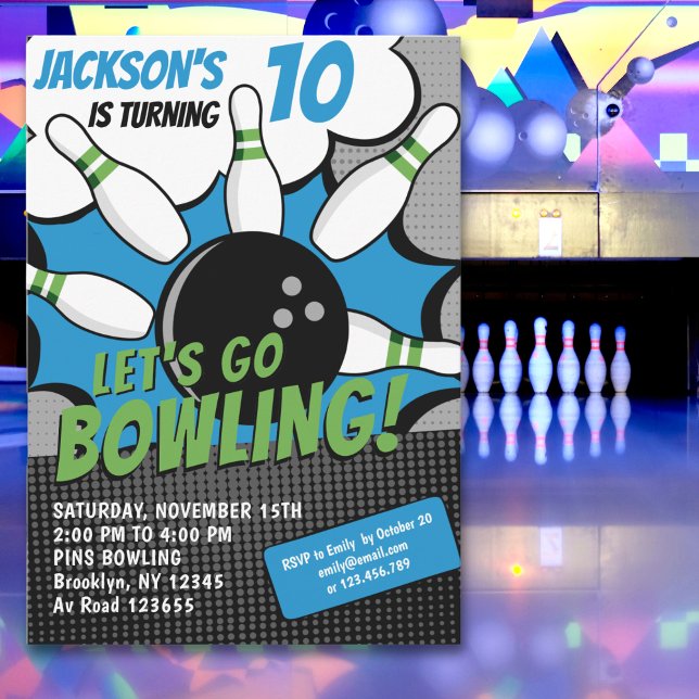 Let’s Go Bowling!  Fun Bowling-Style Birthday Kids Inbjudningar (Skapare uppladdad)
