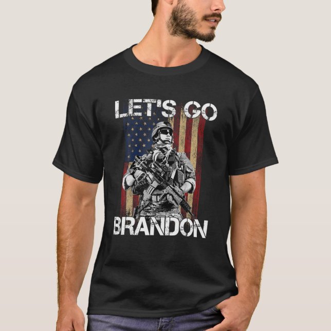 Let S Go Brandon Konservativ US Flagga Veteran Vin T Shirt (Framsida)