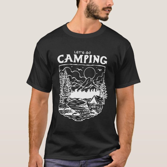 Let’s Go Camping – Retro Outdoor Adventure Nature  T Shirt (Framsida)