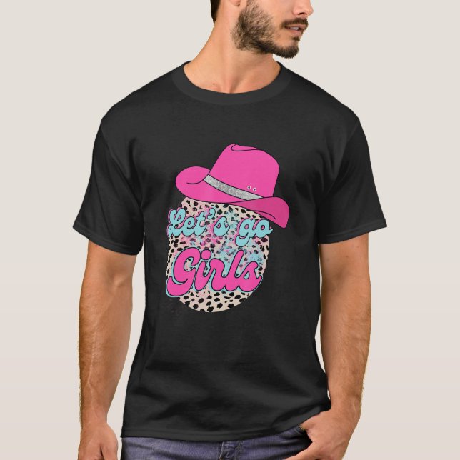Let s Go Girls Leopard Pink Cowgirl Hat Country Va T Shirt (Framsida)