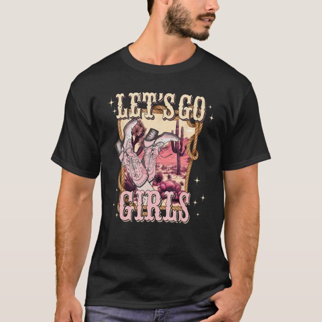 Let s Go Girls Retro Pink Hearts Cowgirls Boots We T Shirt (Framsida)