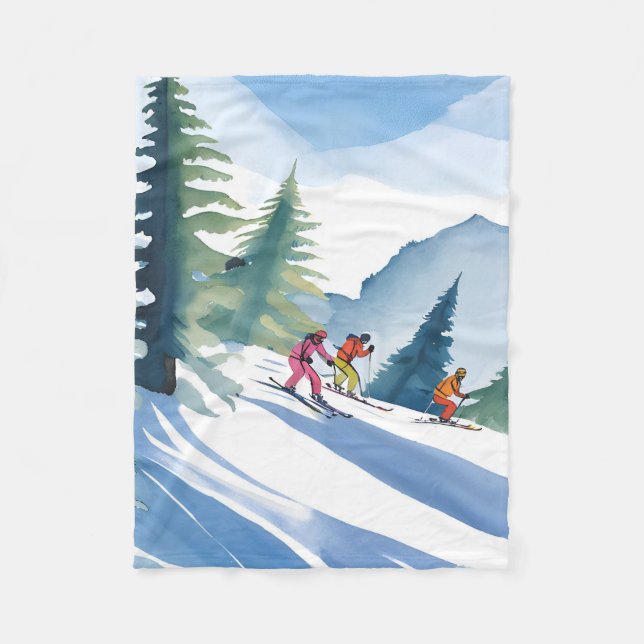 Let’s Go Skiing | Winter Watercolor Painting Fleecefilt (Framsidan)