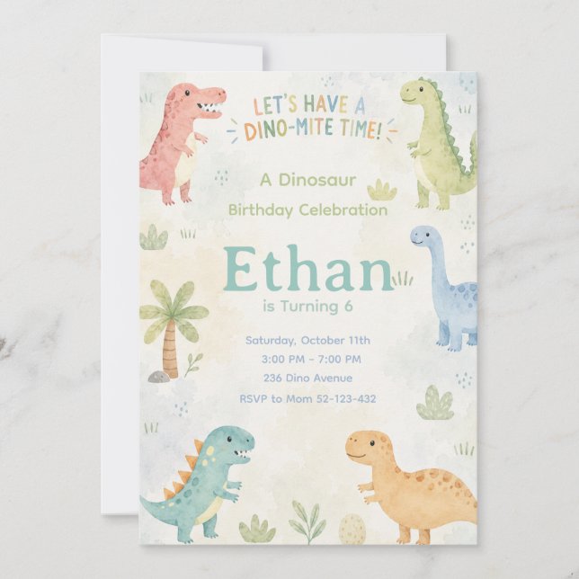 Let’s Have A Dino-Mite Time Invitation Editable Inbjudningar (Framsida)