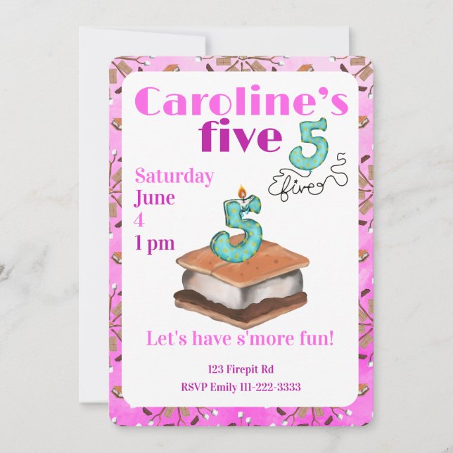 Let’s have s’more fun 5th Birthday Invitation Inbjudningar (Framsida)