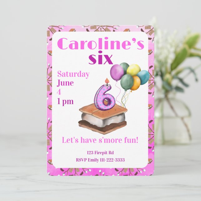 Let’s have s’more fun 6th Birthday Invitation Inbjudningar (Stående Fram)