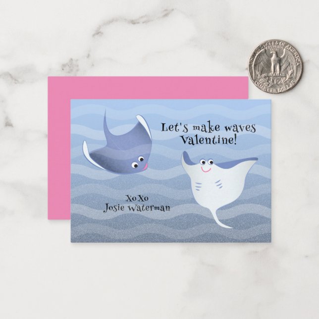 Let’s Make Waves | Kids Stingray Valentine Card Anteckningskort (Fram/Back In Situ)