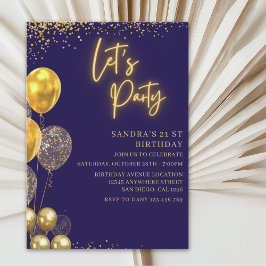 Let’s Party- elegant Birthday with Golden balloons Inbjudningar