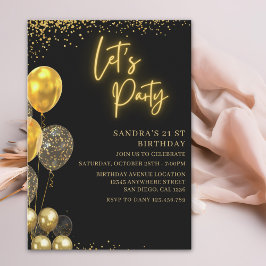 Let’s Party- elegant Birthday with Golden balloons Inbjudningar