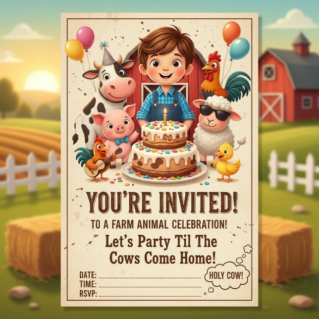 Let’s Party Til the Cows Come Home | Editable Farm Inbjudningar (Skapare uppladdad)