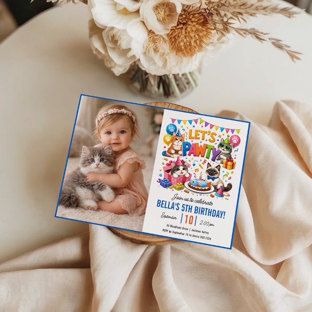 Let’s Pawty Cat 5th Birthday | Cute Kitty Birthday Inbjudningar (Let’s Pawty Cat 5th Birthday | Cute Kitty Birthday Invitation
)
