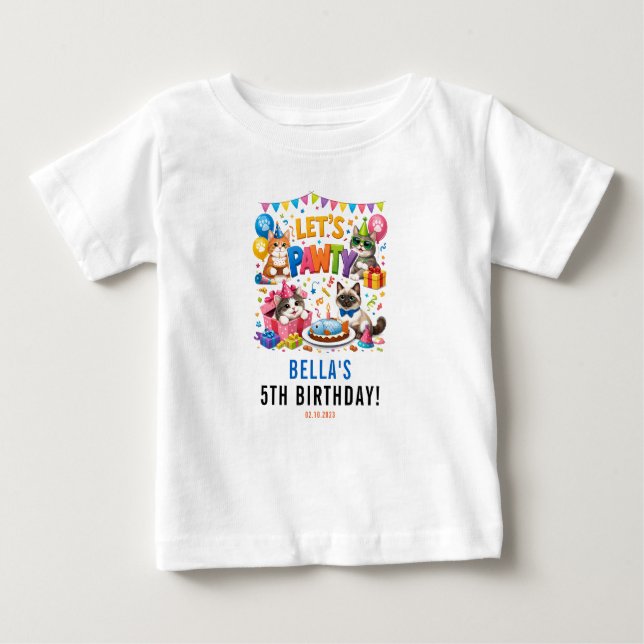 Let’s Pawty Cat 5th Birthday | Cute Kitty Birthday T Shirt (Framsida)