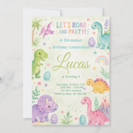 Let’s Roar And Party Dinosaur Invitation Editable Inbjudningar