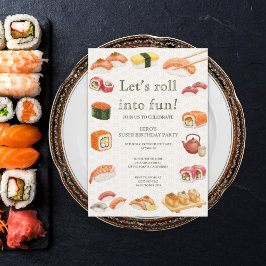 Let’s Roll into Fun! Sushi Birthday Party Invitati Inbjudningar