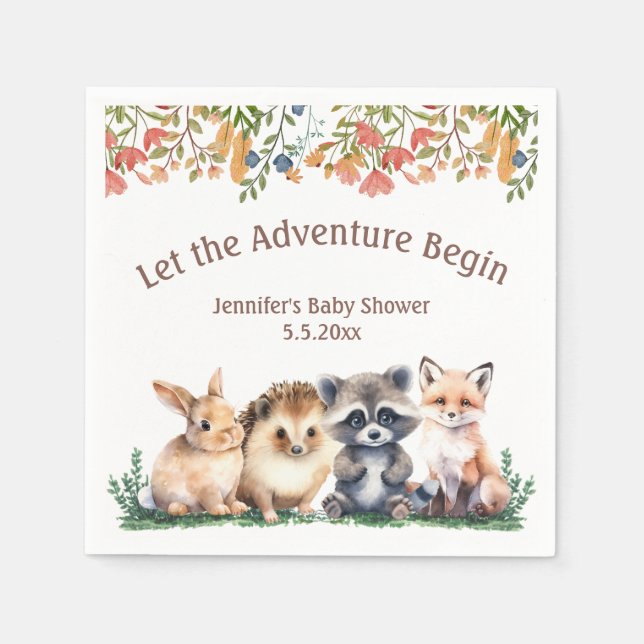 let the adventure begin animals baby shower  pappersservett (Framsidan)