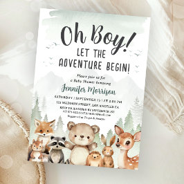 Let The Adventure Begin Baby Shower Boy Woodland Inbjudningar