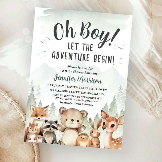 Let The Adventure Begin Baby Shower Boy Woodland Inbjudningar (Skapare uppladdad)