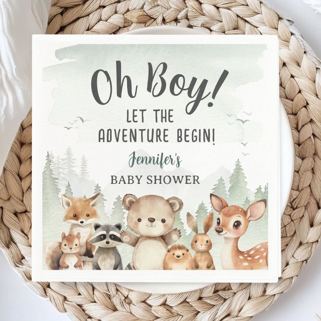 Let The Adventure Begin Baby Shower Boy Woodland Pappersservett (Skapare uppladdad)