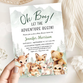 Let The Adventure Begin Boy Baby Shower Woodland Inbjudningar