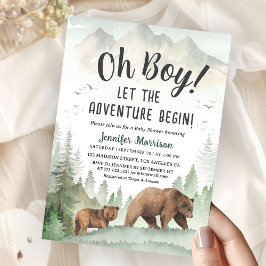 Let the Adventure Begin Boy Woodland Baby Shower Inbjudningar