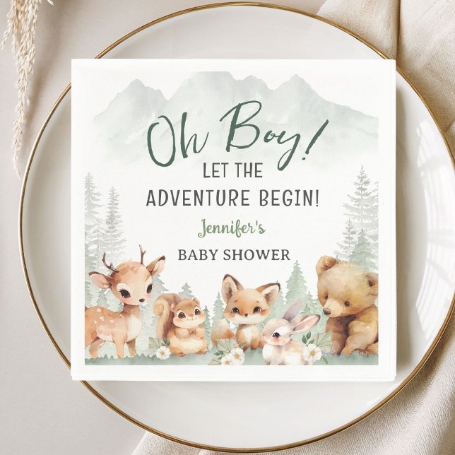 Let The Adventure Begin Boy Woodland Baby Shower  Pappersservett (Skapare uppladdad)