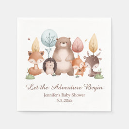 let the adventure begin forest animals baby shower pappersservett