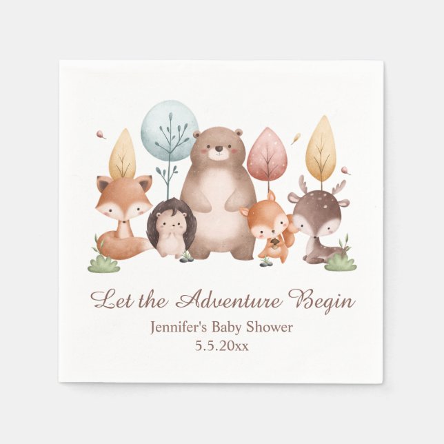let the adventure begin forest animals baby shower pappersservett (Framsidan)