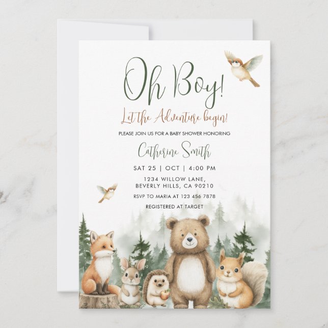 Let the Adventure Begin Woodland Baby Shower Inbjudningar (Framsida)