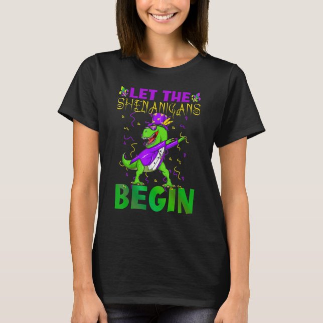 Let The Shenanigans Begin Mardi Gras Dinosaur Kids T Shirt (Framsida)