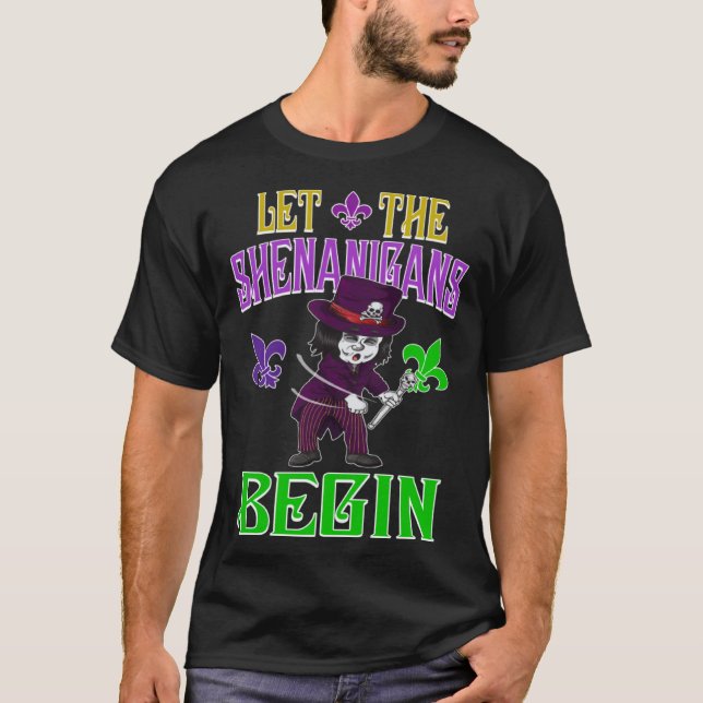 Let The Shenanigans Begin Mardi Gras Flossing Vood T Shirt (Framsida)