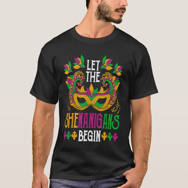 Let The Shenanigans Begin Mardi Gras    Kids Men W T Shirt (Framsida)