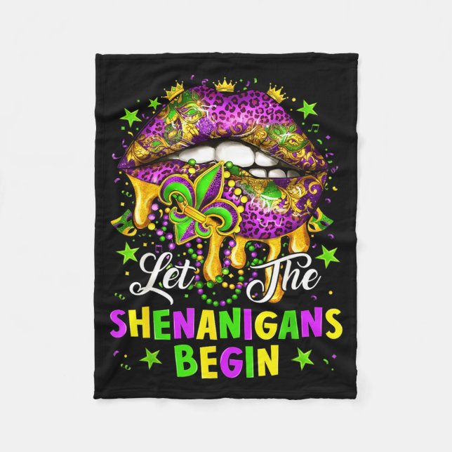 Let The Shenanigans Begin Mardi Gras Lips Girl Wom Fleecefilt (Framsidan)