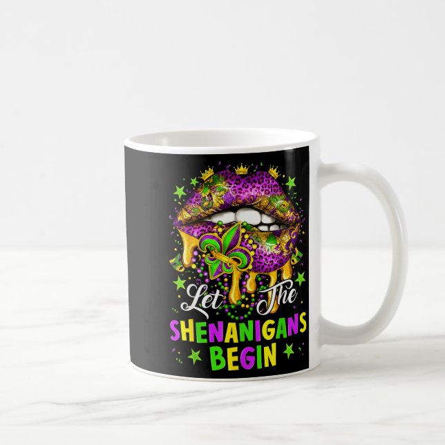 Let The Shenanigans Begin Mardi Gras Lips Girl Wom Kaffemugg (Höger)