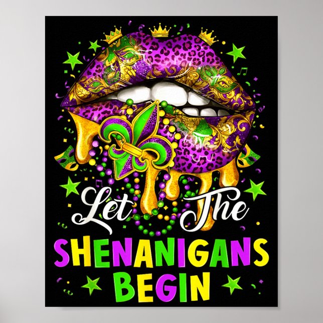 Let The Shenanigans Begin Mardi Gras Lips Girl Wom Poster (Framsidan)