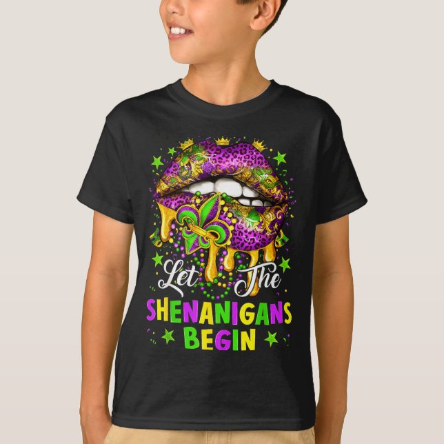 Let The Shenanigans Begin Mardi Gras Lips Girl Wom T Shirt (Framsida)