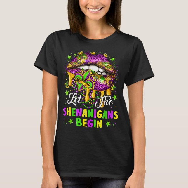 Let The Shenanigans Begin Mardi Gras Lips Girl Wom T Shirt (Framsida)
