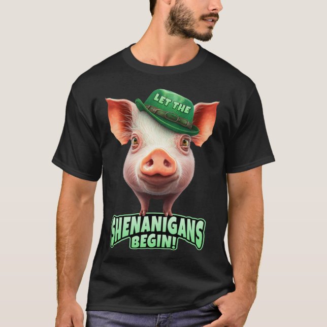 Let The Shenanigans Begin Piggy Leprechaun St Patr T Shirt (Framsida)