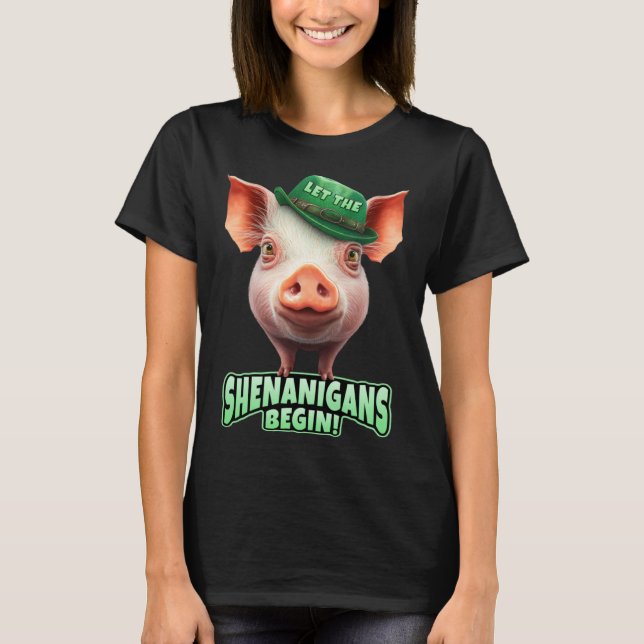 Let The Shenanigans Begin Piggy Leprechaun St Patr T Shirt (Framsida)
