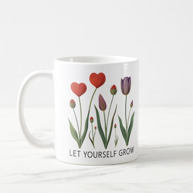 Let Yourself Grow Floral Heart Tulips Art Kaffemugg (Vänster)
