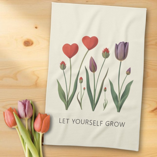 Let Yourself Grow Floral Heart Tulips Art Kökshandduk (Skapare uppladdad)