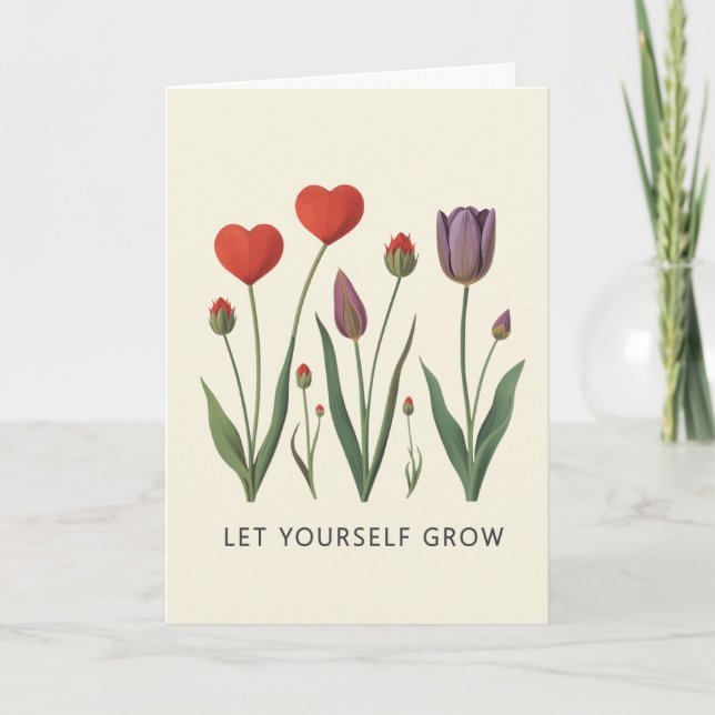 Let Yourself Grow Floral Heart Tulips Art Kort (Framsida)