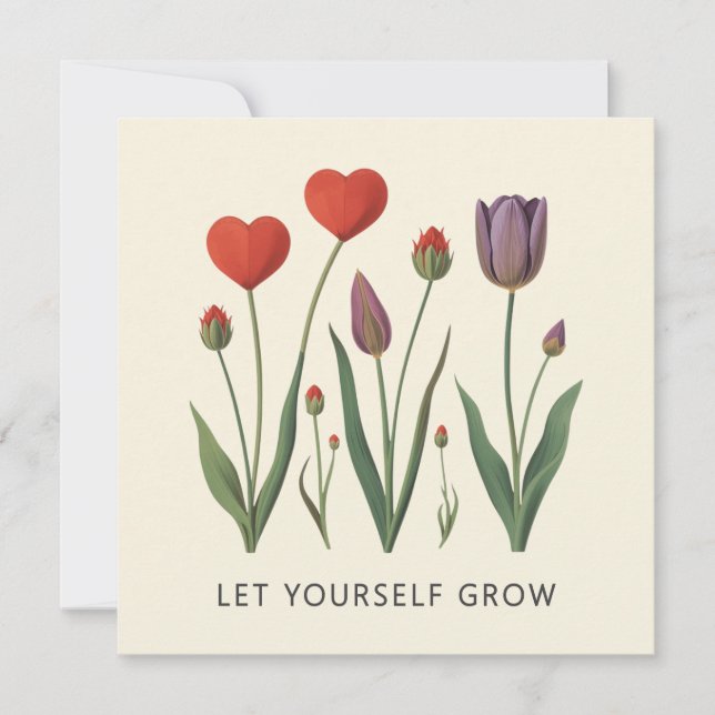 Let Yourself Grow Floral Heart Tulips Art Kort (Framsida)