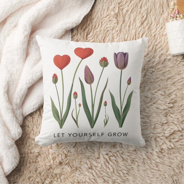Let Yourself Grow Floral Heart Tulips Art Kudde (Filt)