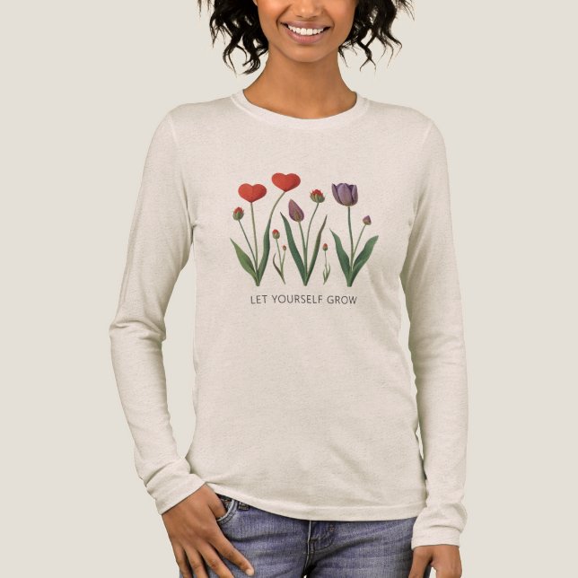 Let Yourself Grow Floral Heart Tulips Art T Shirt (Framsida)