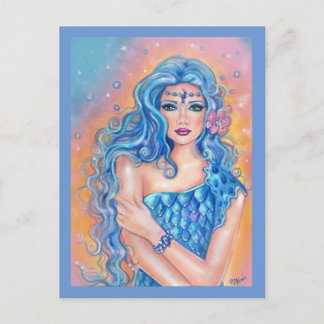 Leta blue haired mermaid art by Renee Lavoie Vykort