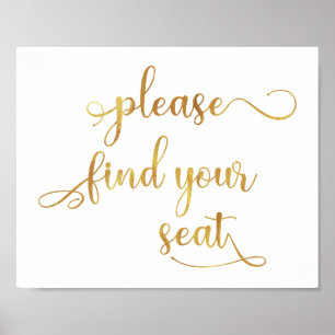 "Leta rätt på plats"-skylten Guld White Bröllop Poster