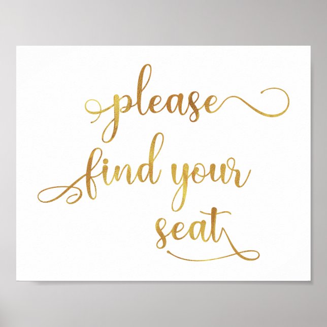 "Leta rätt på plats"-skylten Guld White Bröllop Poster (Framsidan)