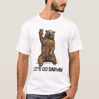 Letar upp Darwin Bear Drinking Beer USA flagga Vin T Shirt